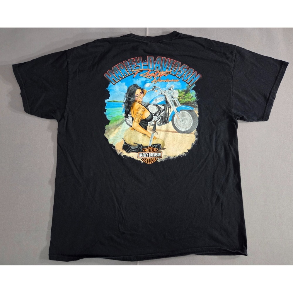 Harley Davidson Shirt Mens Extra Large Black Roatan Honduras Caribbean Pin Up
